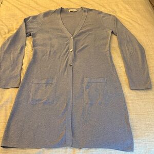 Repeat Cotton Mid Length Button Front Cardigan with Patch Pockets. Gray. Size M.